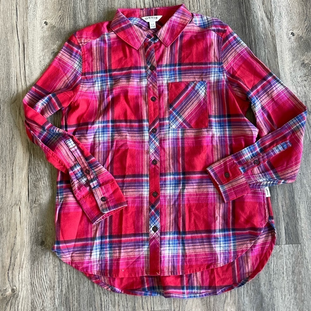 Orvis Mens Button Plaid Down Shirt, size medium